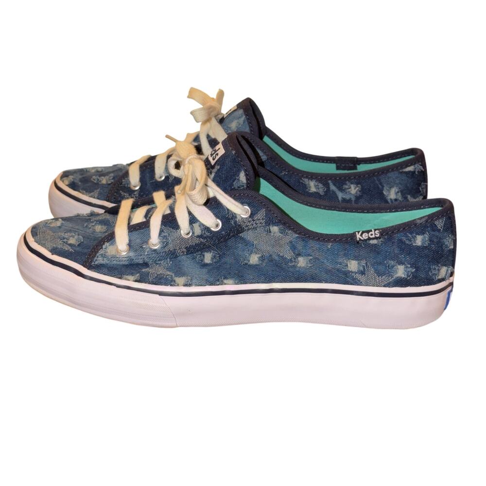 Keds Double Up Distressed Denim Sneakers Women's Size 9.5 Blue Casual Shoe